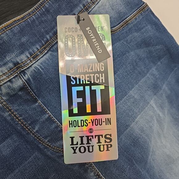 Coco+Carmen Distressed OMG Boyfriend Blue Denim Pull On Jeans Size L NWT Shaping - Picture 6 of 8